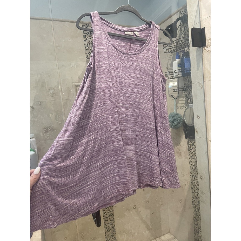 LOGO Lori Goldstein Swing Large Heathered Purple Knit Tank Tunic Top Pockets